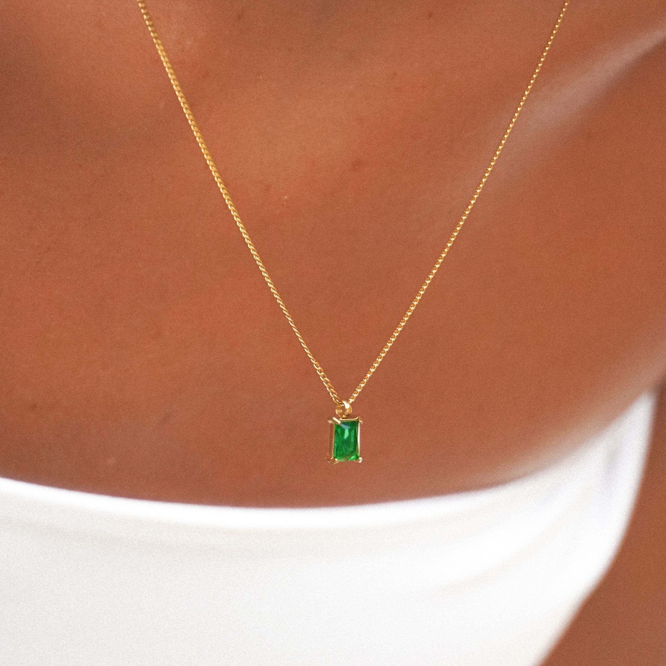 Emerald Gold Necklace On Model