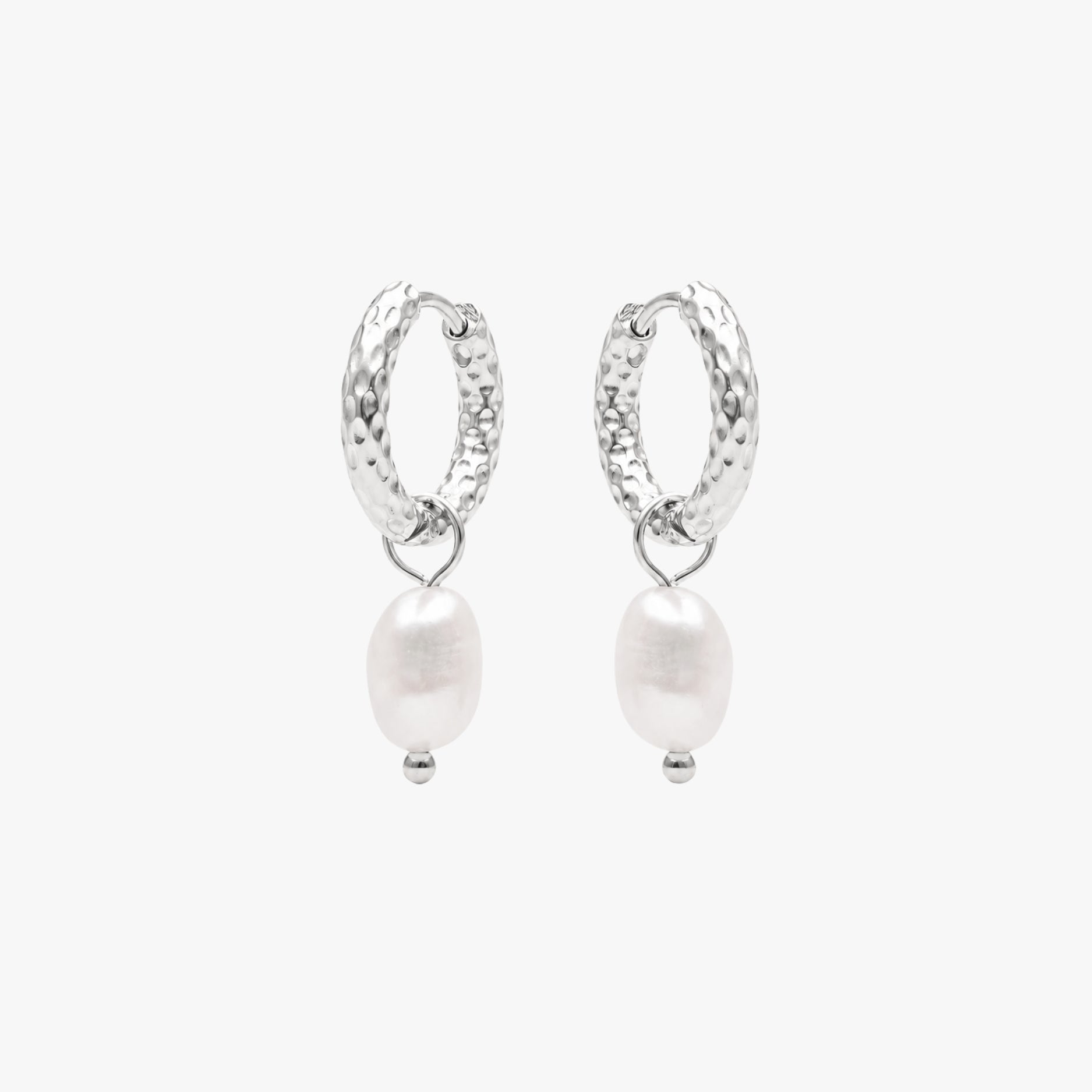 Silver Pearl Hoop Earrings